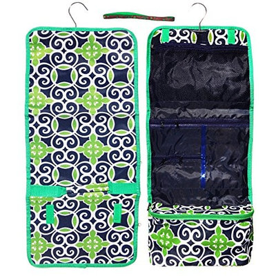 Best Navy Green Damask Large Hanging Toiletry Kit Cosmetic Travel Bag New Summer Camping Day Accessories Unique Last Minute Weird Great Gift Idea Under 20 Dollars for Brother Boy Dad Husband Him Son