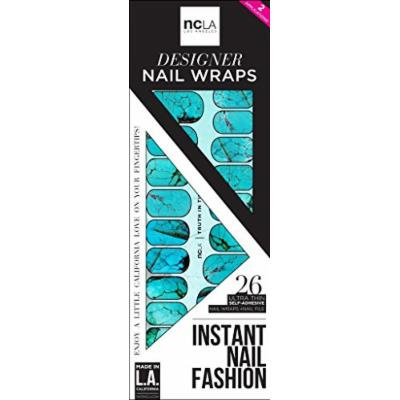 NCLA Designer Nail Wraps - Truth in Turquoise - Includes 26 Ultra Thin Self-Adhesive Wraps and Nail File