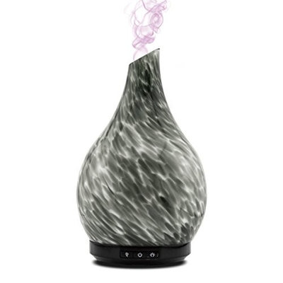 Aromatherapy Essential Oil Glass Diffuser Cool Mist Ultrasonic Humidifier Hand Blown Glass Colorful LED White Glow 230ml Capacity with Safety Auto-Shut Off Feature