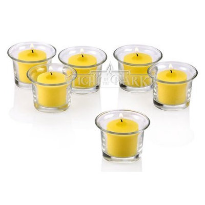 Light In The Dark Clear Glass Lip Votive Candle Holders With Citronella Yellow votive candles Set of 72