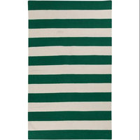 5' x 8' Accumbent Striped Green and Ivory Reversible Woven Wool Area Throw Rug