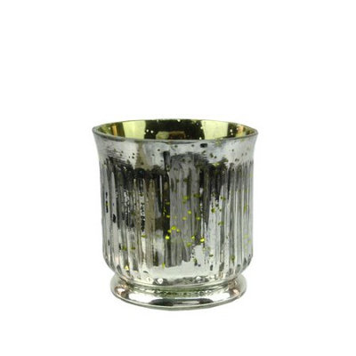 Northlight Set of 4 Lime Green and Silver Ribbed Mercury Glass Decorative Votive Candle Holders 3.25