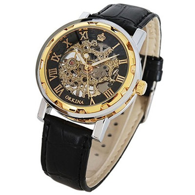 Classic Skeleton Unisex Mechanical Hand-wind Wrist Watch Steampunk Style