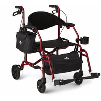 Medline Red Combination Rollator and Transport Chair, Desk-Length Arms, Swing Away Footrests, Red Frame