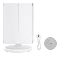Estink Trifold 22 LED Makeup Mirror with 2x 3x Magnification Touch Screen and 180 Degree Rotation Stand for Bedroom Table Desk(White)