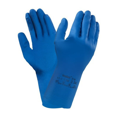 Ansell VersaTouch 87-195 Natural rubber latex gloves, chemical & liquid protection, Blue, Size 6.5-7 (Pack of 12 pairs)