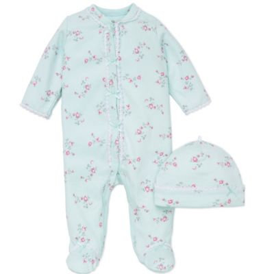 Little Me Baby Girls' 2-Piece Floral Spray Hat & Footed Coverall Set