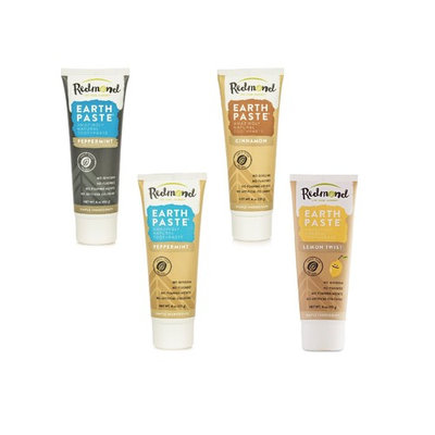 Redmond - Earthpaste All Natural Non-Fluoride Vegan Organic Non GMO Real Ingredients Toothpaste, 4 Pack (Peppermint Charcoal, Peppermint, Lemon, Cinnamon)