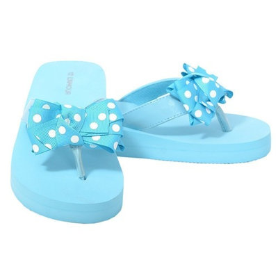 L'Amour Light Blue Dot Bow Wedge Flip Flops Sandals Little Girls 11-4
