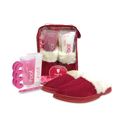 Spa Sister Snuggle Up Foot Spa Cable Knit Slippers, Red Guava Chiffon