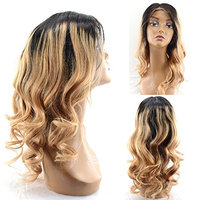 AllHairz Ombre Honey Blonde 360 Lace Frontal Wigs Body Wave #1B/27 Brazilian Remy Virgin Hair Pre Plucked 360 Full Lace Frontal Wig 150% Density Gloden Blonde