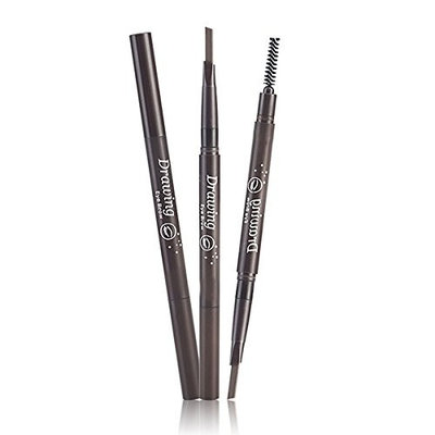 Frcolor 2 in 1 Waterproof Eyebrow Pencil Brush Set Automatic Eye Brow Long Lasting Makeup (Black)
