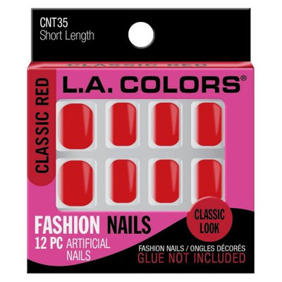 LA Colors Fashion Nail Tips, Short Length, Classic Red, 12 Ct