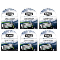 Schick Quattro Refill Razor Blade Cartridges, 4 Cartridges (Pack of 6) + FREE Travel Toothbrush, Color May Vary