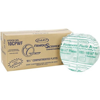 Dart 10CPWF 10.25 in White Plastic 3-comp Plate (Case of 500)