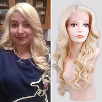 Ombre Wig Blonde Synthetic Lace Front Wigs Long Body Wave Hair Wigs For Women Heat Resistant Wig (22 Inch, 613)