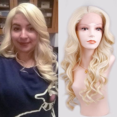 Ombre Wig Blonde Synthetic Lace Front Wigs Long Body Wave Hair Wigs For Women Heat Resistant Wig (22 Inch, 613)