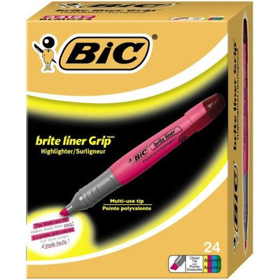 BIC Brite Liner Grip Highlighters, Chisel Tip, 24/Box