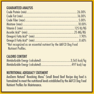 Avoderm Revolving Menu Small Breed LID Grain Free Beef Recipe Adult Dry Dog Food