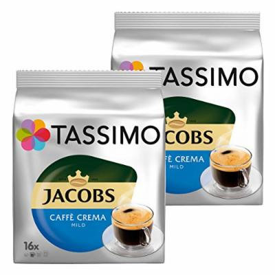 Tassimo Jacobs Caffè Crema Velvety & Mild, Rainforest Alliance Certified, Pack of 2, 2 x 16 T-Discs