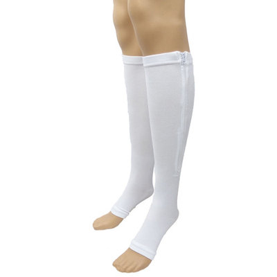 Zipper Compression Socks Supports Stockings Leg Open Toe 23-32mmHg Zipper - White Large X-Large Size