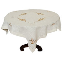 Xia Home Fashions Linen Flowers Crewel Embroidered with Hemstitch Cutwork Table Topper