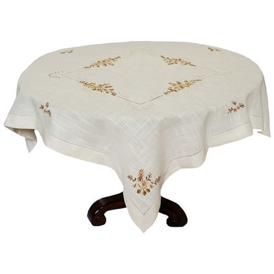 Xia Home Fashions Linen Flowers Crewel Embroidered with Hemstitch Cutwork Table Topper