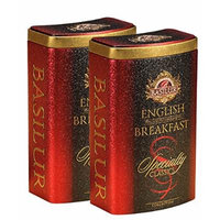 Basilur , Original English Breakfast , Ultra-Premium Loose Leaf Black Tea , Specialty Classics Collection , Free Tea Brewing Filters inside , 100g / 3.52oz. per Tin (Pack of 2)