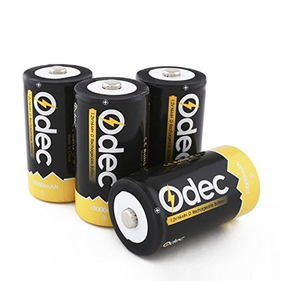 Odec D Cell Rechargeable Battery, 4-Pack 10000mAh Deep Cycle NiMH Battery Pack