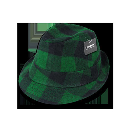 Decky Acrylic Plaid Lightweight Fedoras Trilby Panama Hats Hat For Men Women Green Plaid