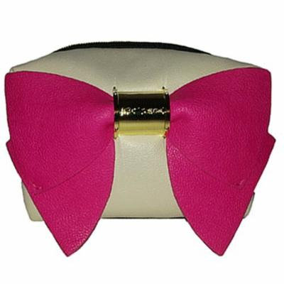 Betsey Johnson Bow Nanza Leather Cosmetic Bag - Cream / Fushia