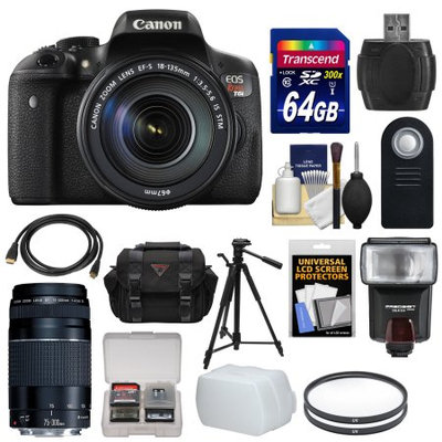 Canon EOS Rebel T6i Wi-Fi Digital SLR Camera & EF-S 18-135mm IS STM Lens with 75-300mm III Lens + 64GB Card + Case + Filters + Tripod + Flash + HDMI Cable + Kit + CANON USA Warranty