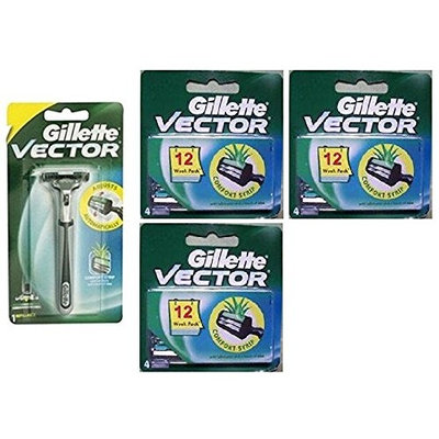 Vector Plus Razor Handle + Vector Plus Refill Razor Blades 4 ct. (Pack of 3) + FREE Assorted Purse Kit/Cosmetic Bag Bonus Gift