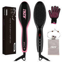 Clearance Ionic Hair Straightener Brush Ceramic Fast Heating Electric Straightening Comb Temperature Lock LCD display Anti Scald Detangling Dual Voltage
