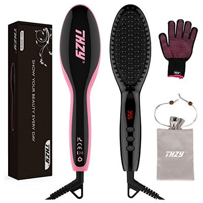 Clearance Ionic Hair Straightener Brush Ceramic Fast Heating Electric Straightening Comb Temperature Lock LCD display Anti Scald Detangling Dual Voltage