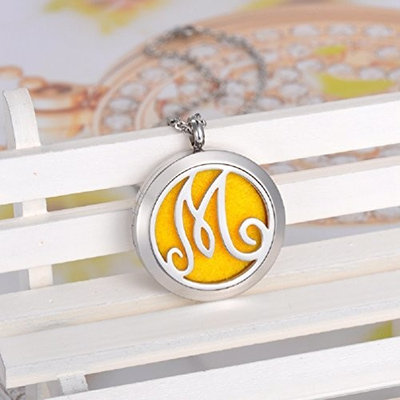 12 Pads Monogram M Perfume Essential Oil Diffuser Necklace Aromatherapy