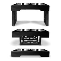 OUR PETS Barking Bistro Adjustable Dog Feeder - Black - 2.9In/8In/12In