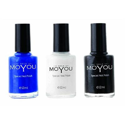 MoYou Nails Bundle of 3 Stamping Nail Polish: Black, Blue and White Colours used to Create Beautiful Nail Art Designs Sourced Directly from the Manufacturer