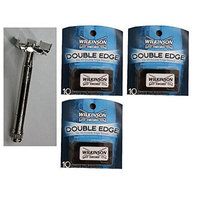 Double Edge Safety Razor + Wilkinson Sword Double Edge Razor Blades, 10 ct. (Pack of 3) + FREE Scunci Black Roller Pins, 18 Pcs