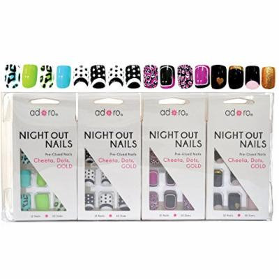 Adoro Night Out Nails 4 designs Pre-Glued Nail Tips Set of 12 in Style #03,1 Dozen Pack