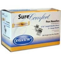 Sure Comfort Short Pen Needles 31G, 5/16in, 8mm - 100 ea