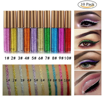 GARYOB Glitter Liquid Eyeliner,10 Colors Waterproof Sparkle Eyeliner Long Lasting Metallic Glitter Eyeliner Pen Shimmer Eye Shadow