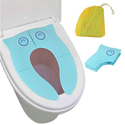 Upgrade Bondream Foldable Large Non Slip Silicone Pads Travel Portable Reusable Baby Potty Seat Toilet Training Seat Covers Liners with Carry Bag for Children,Babies,Toddlers and Kids,Blue