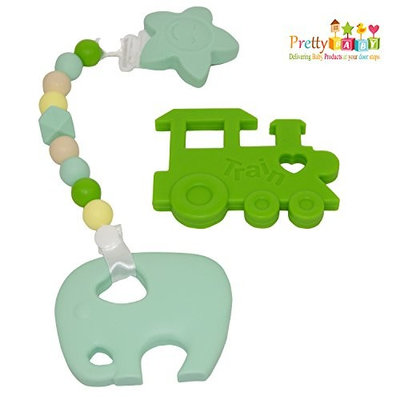 4 Baby Teether Toys To Reduce Teething Pain & Inflammation. Bonus Silicone Teething Necklace FREE. Soft Chewy Teethers For Baby Shower Gifts, Baby Gifts. Baby Teethers & Baby Teething Necklace Combo.