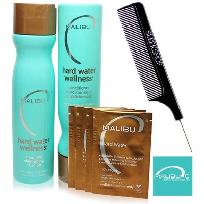 Malibu C HARD WATER WELLNESS Collection Kit - Shampoo, Conditioner (with Sleek Steel Pin Tail Comb)