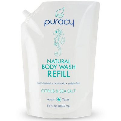Puracy Natural Body Wash Refill, Sulfate-Free Shower Gel and Daily Cleanser, Citrus and Sea Salt, 64 Ounce Pouch