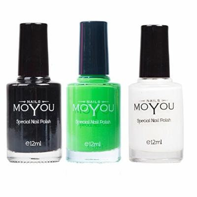 MoYou Nails Bundle of 3 Stamping Nail Polish: Black, White and Atlantic Green (Maleficence) Colours used to Create Beautiful Nail Art Designs Sourced Directly from the Manufacturer