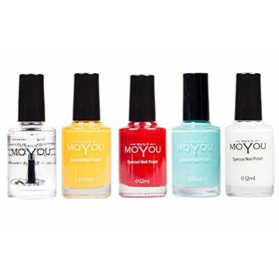 MoYou Nails Bundle of 5 Stamping Nail Polish: Gold, Top Coat, White, Black and Red Colours Used to Create Beautiful Nail Art Designs Sourced Directly from the Manufacturer