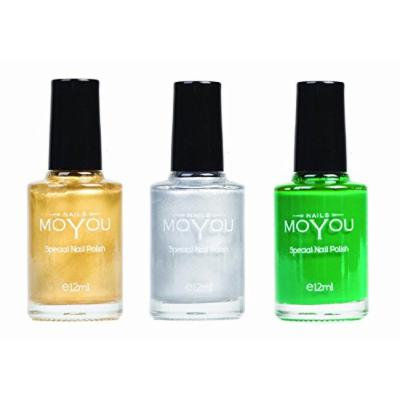 MoYou Nails Bundle of 3 Stamping Nail Polish: Gold, Silver and Green Colours used to Create Beautiful Nail Art Designs Sourced Directly from the Manufacturer