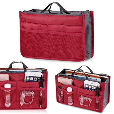 Dtemple Multifunctional Cosmetic Makeup Organizer Bag Insert Multi-Pocket Travel Tidy Toiletry Organizer Handbag